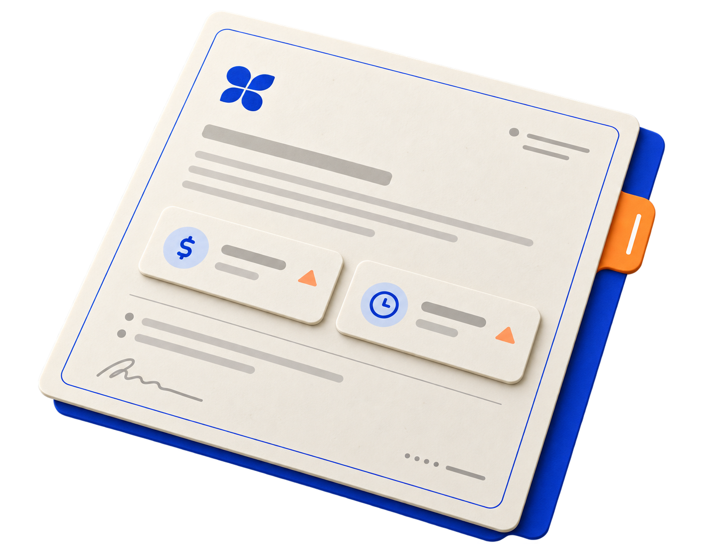Physical change order sheet on cobalt backing with cost and time tiles