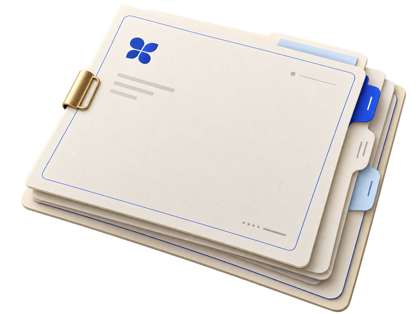 Stacked ivory scope documents with blue boundary rule and index tabs